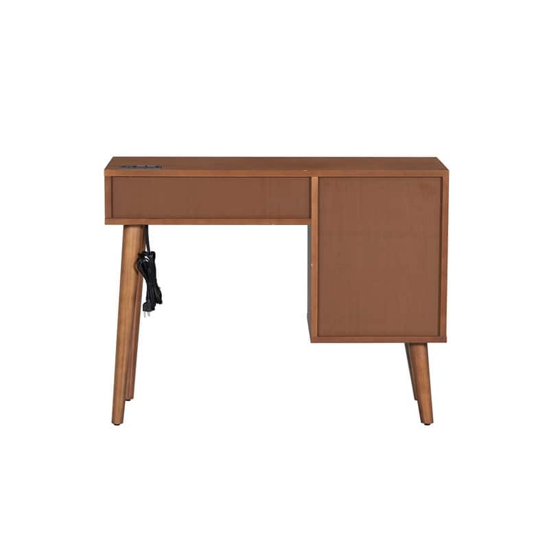 Classic Wooden Makeup Vanity Set with Stool, Dressing Table with 4 Storage Drawers, Walnut