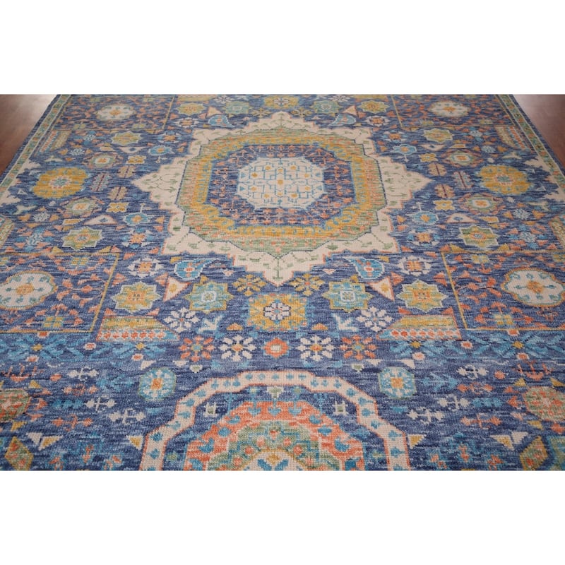 Blue Geometric Khotan Oriental Area Rug Handmade Wool Carpet - 8'9"x 11'11"