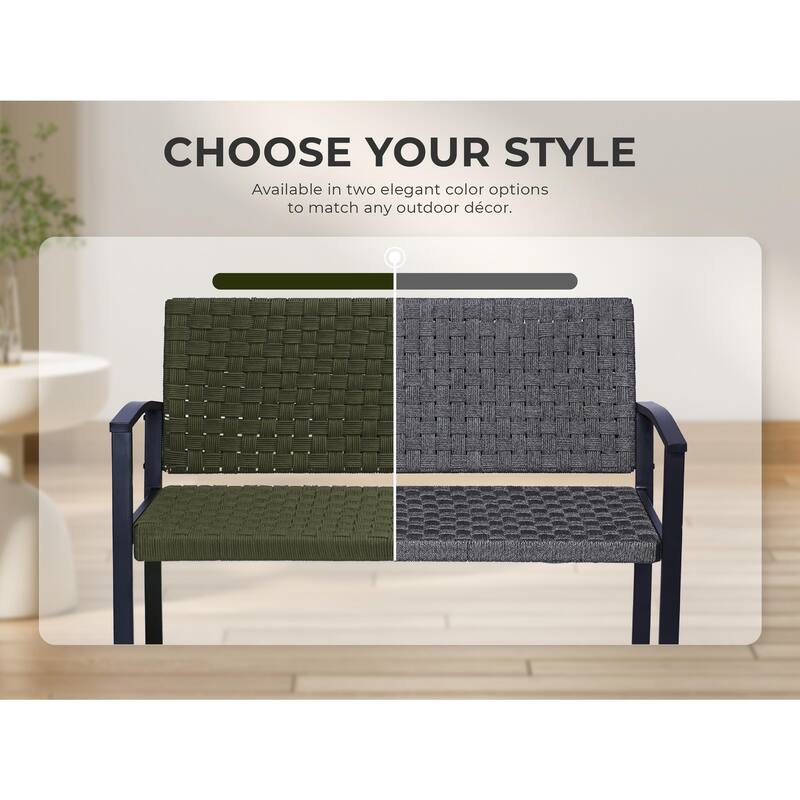 Chelsea Outdoor Rope, Bench Metal Frame & Armrest Patio Bench