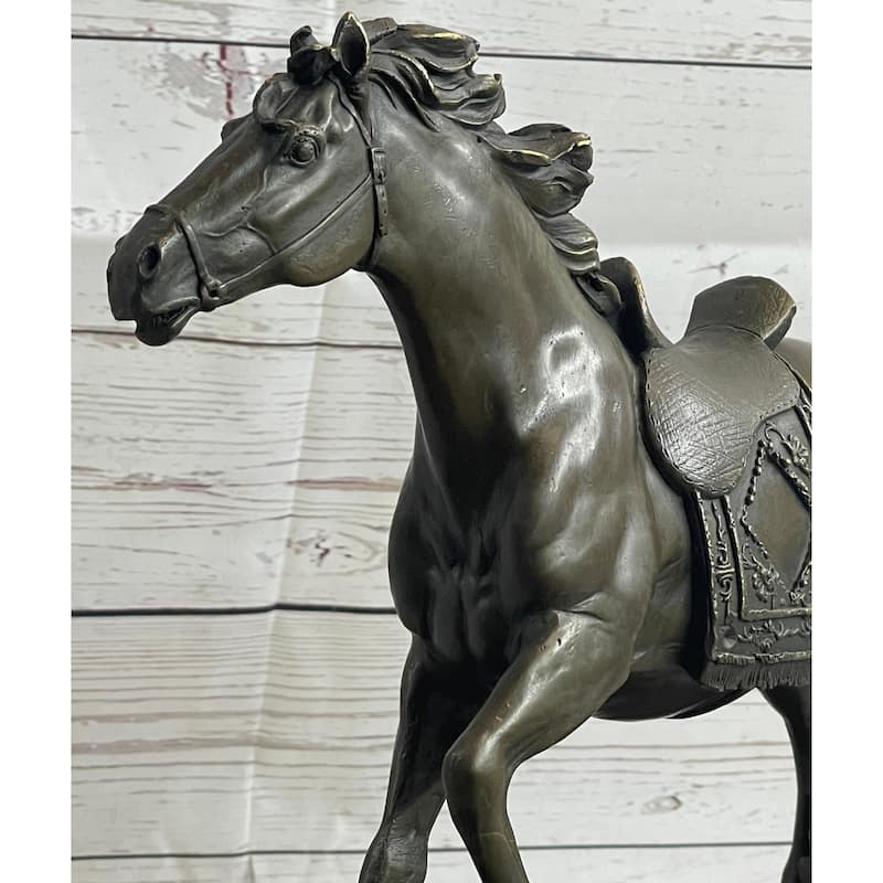 Saddled War Imitative Horse Working Equestrian Bronze Statue Sculpture After Pj Mene