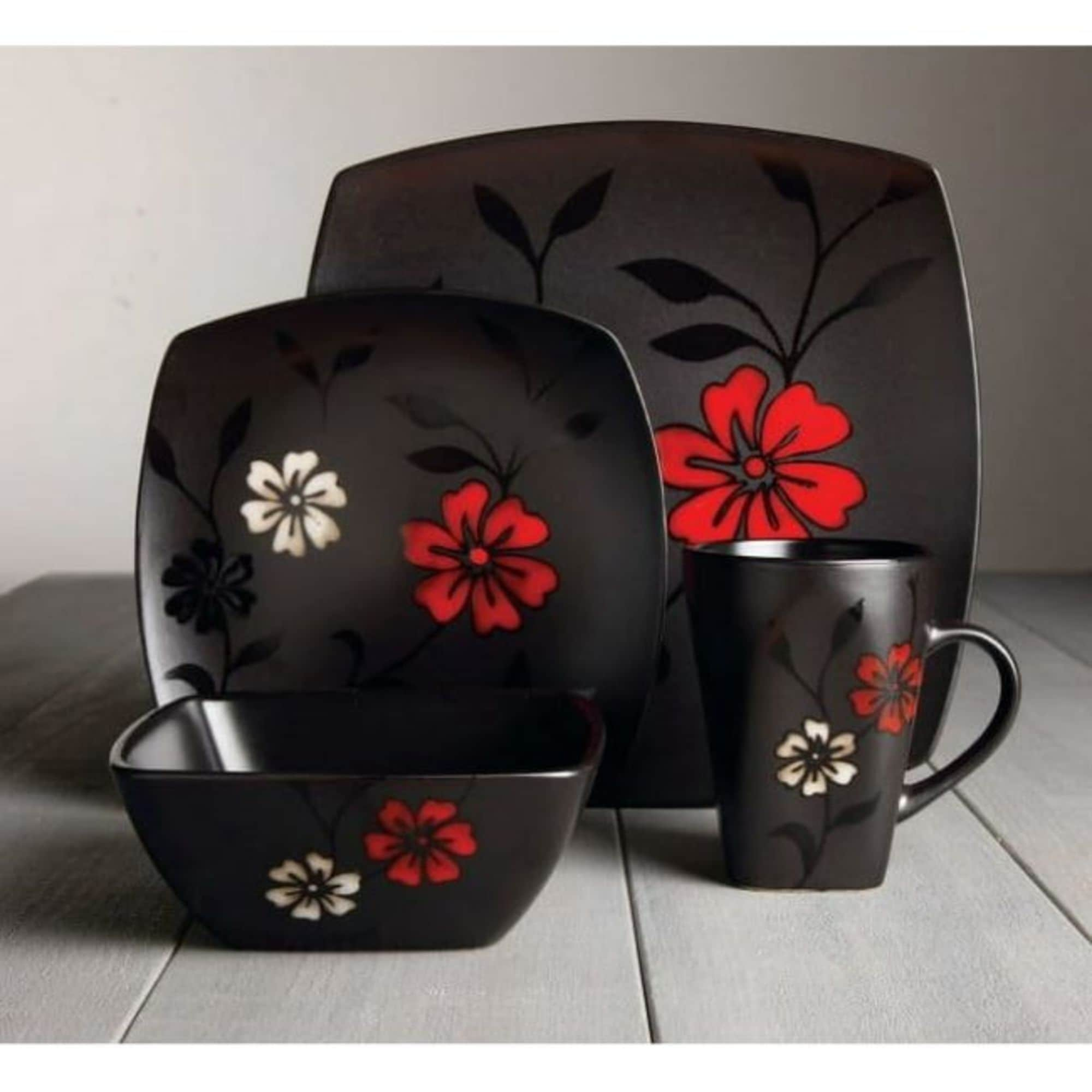 Gibson Elite Evening Blossom 16 Piece Square Dinnerware Set - On Sale - Bed  Bath & Beyond - 10450818