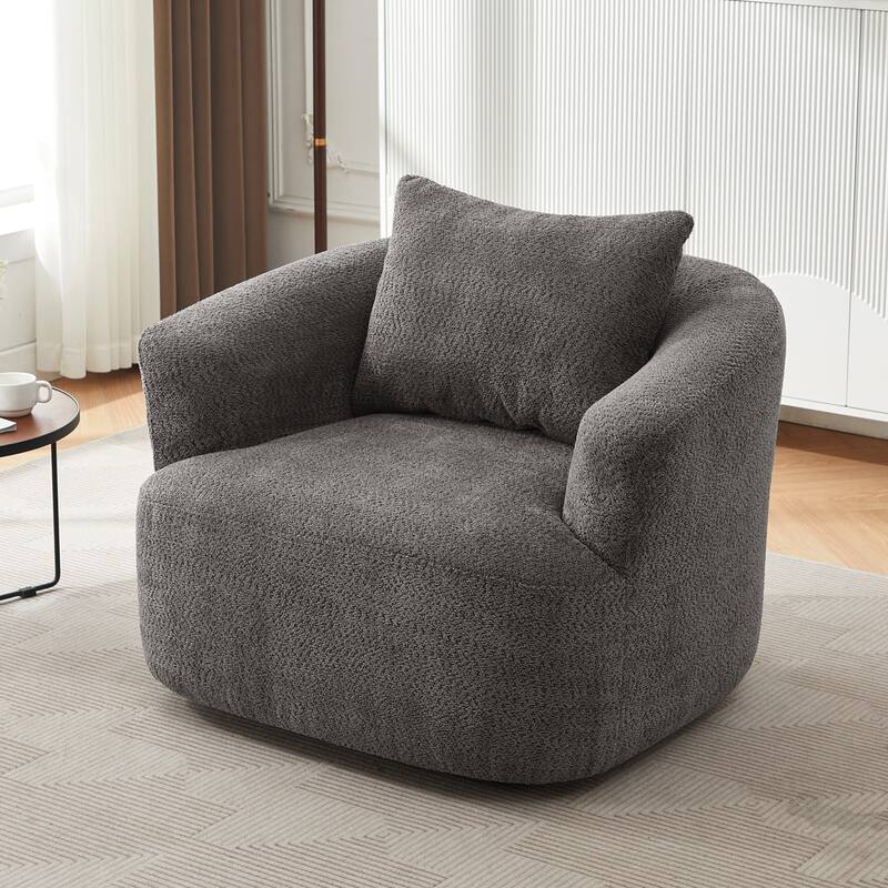 Swivel Chair Accent Chair with Pocket Spring Cushion, Upholstered Barrel Sofa Chair with a Throw Pillow