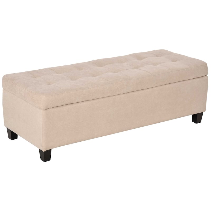 Storage Bench,End of Bed Bench, Linen Fabric Storage Chest with Lift Top, Tufted Ottoman with Storage for Living Room - Beige