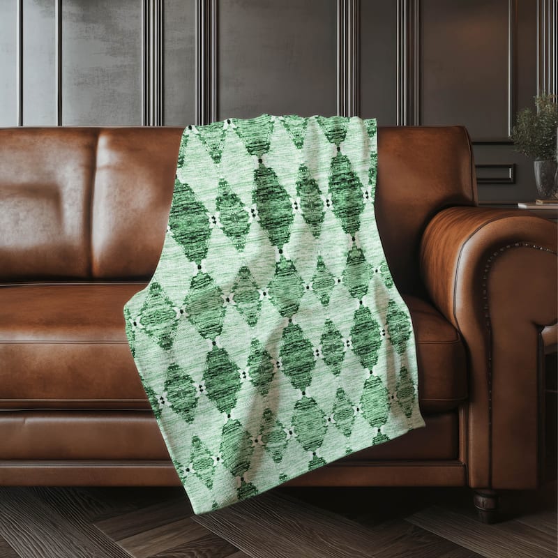 Premium Machine Washable Boho Modern Sherpa Throw Blanket - Emerald - 4'2" x 5'10"