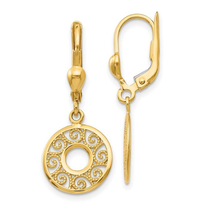 Curata 10k Yellow Gold 33x12mm Filigree Circle Leverback Earrings