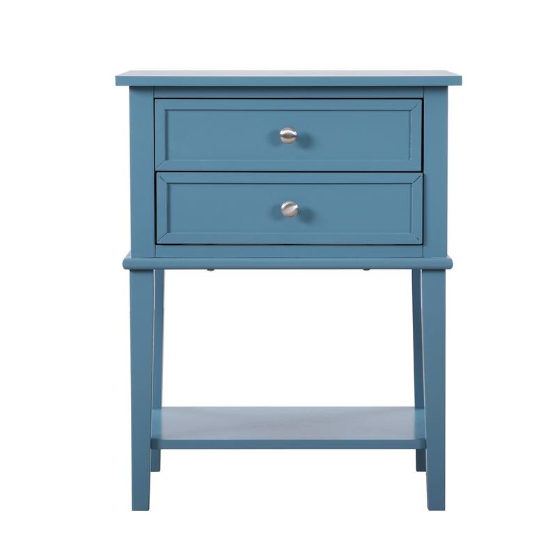 2-Drawer Teal Nightstand with English Dovetail Drawers, 28 Inch Classic Wooden Bedroom Bedside Table