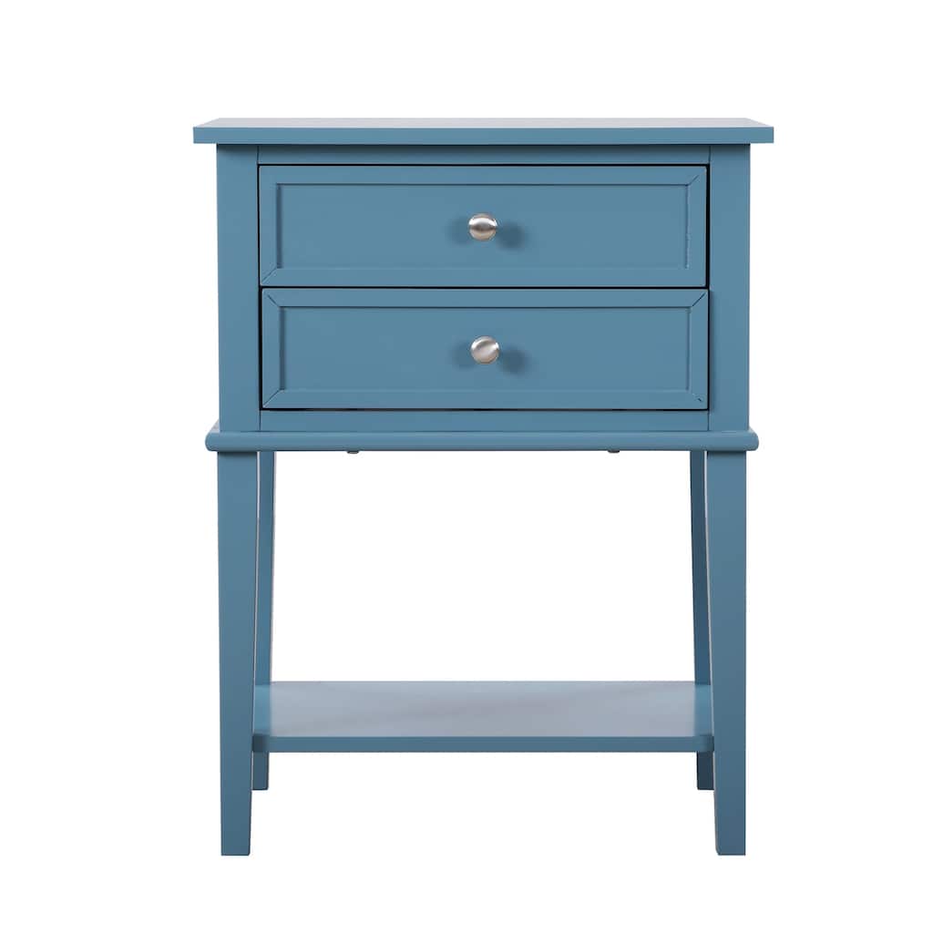 2-Drawer Teal Nightstand with English Dovetail Drawers, 28 Inch Classic Wooden Bedroom Bedside Table