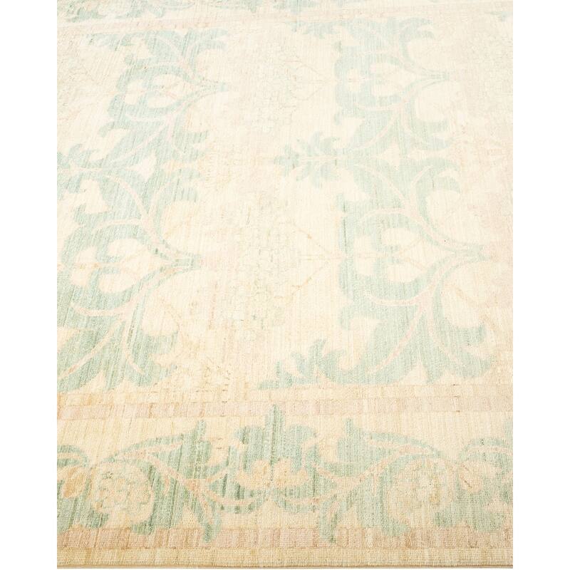 Overton Hand Knotted Wool Vintage Inspired Modern Contemporary Arts & Crafts Ivory Runner Rug