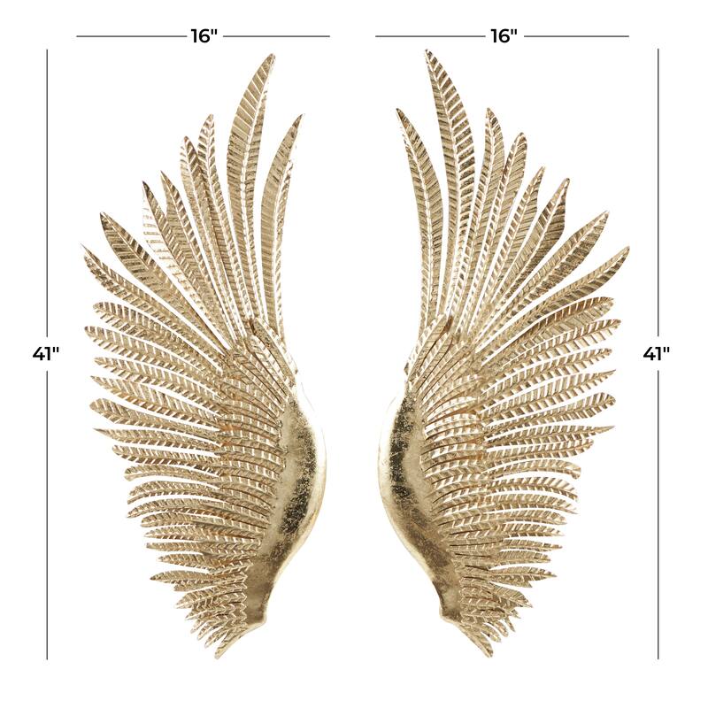 Metal Bird Wing Wall Decor with Textured Metallic Finish - Set of 2 Gold - Roche River Decor