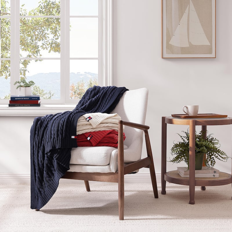 Tommy Hilfiger Hilfiger Cable Knit Solid Throw Blanket