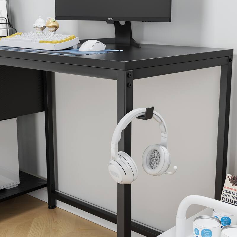 Computer Desk with Power Outlet & Reversible Shelves, Office Desk with USB Ports Charging Station & LED Lights