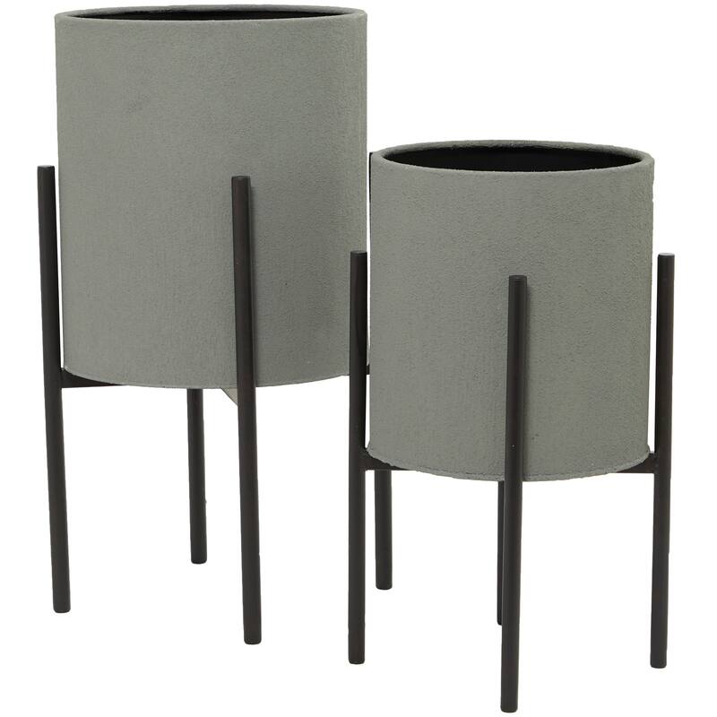 Metal Textured Exterior Planter with Removable Stand - Set of 2 Gray or Light Gray - Roche River Decor
