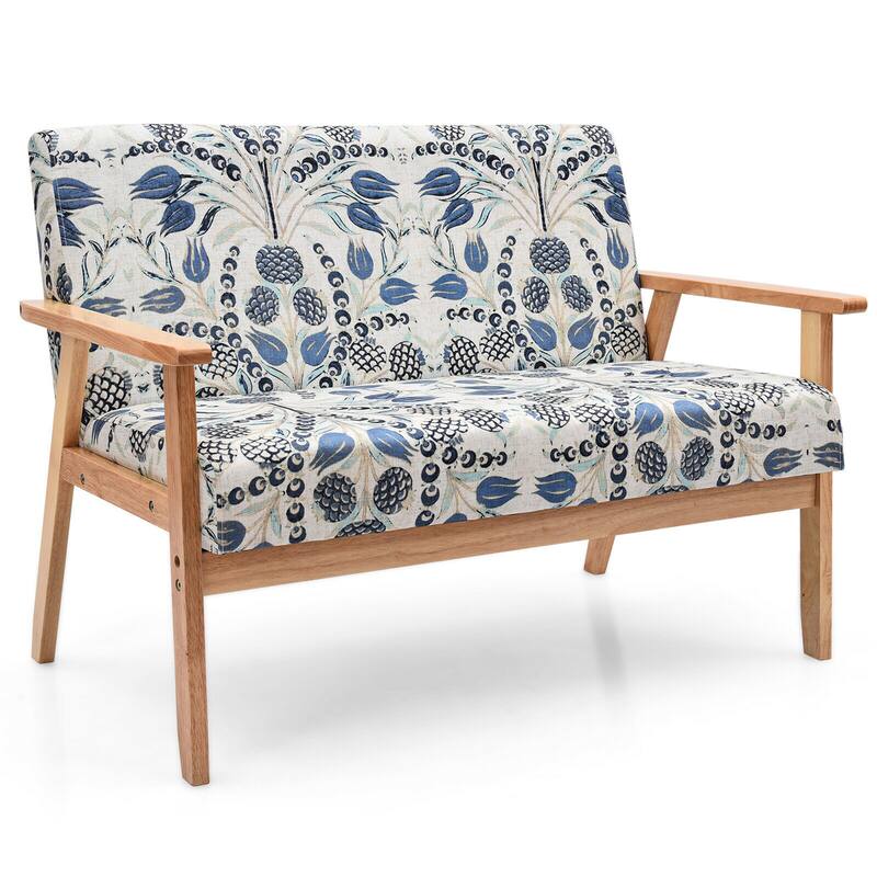 Gymax Modern Fabric Loveseat Sofa Couch Upholstered 2-Seat Wood - 45'' x 26.5'' x 32'' - Blue Floral