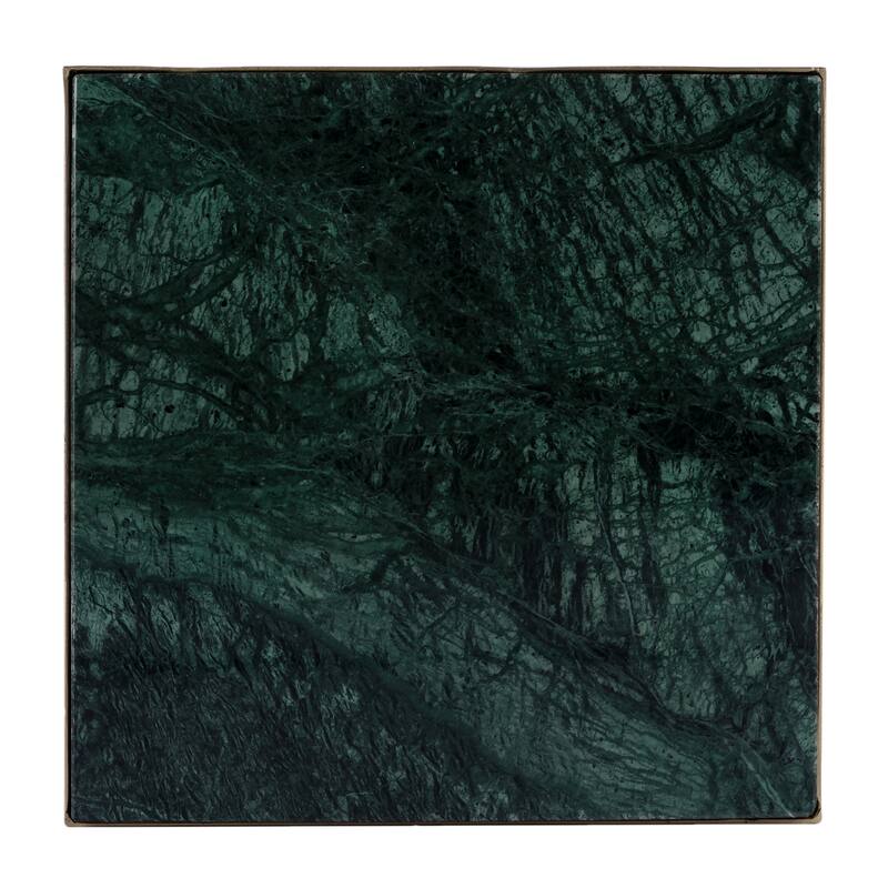 HomeRoots 24" Green and Gold Marble and Iron Square End Table With Shelf - 11.50 in. x 24.00 in. x 11.50 in.