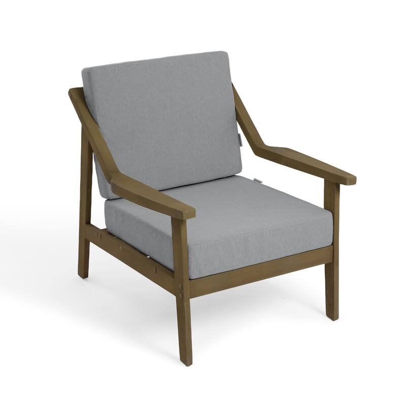 3-piece Teak Modern Cushioned Club Chairs Set Patio Bistro Set