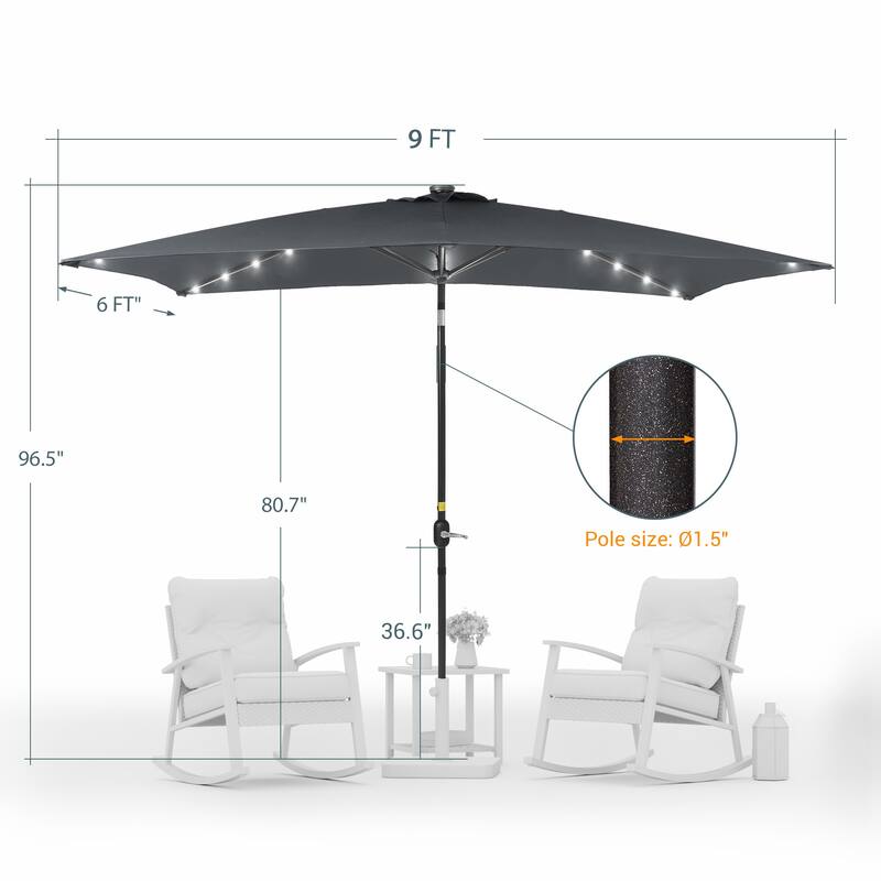 LIVOOSUN 6x9Ft LED Patio Umbrella Weather Resistant Table Umbrella