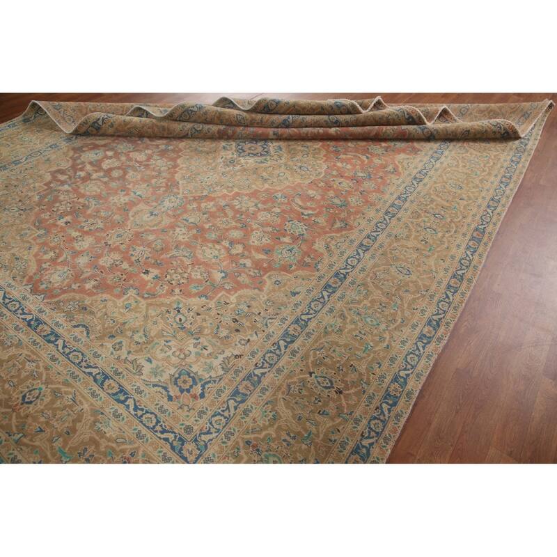 Hand Knotted Oriental 100% Wool Carpet Traditional Floral Pink Kashan Area Rug - 11' 11'' X 8' 8''