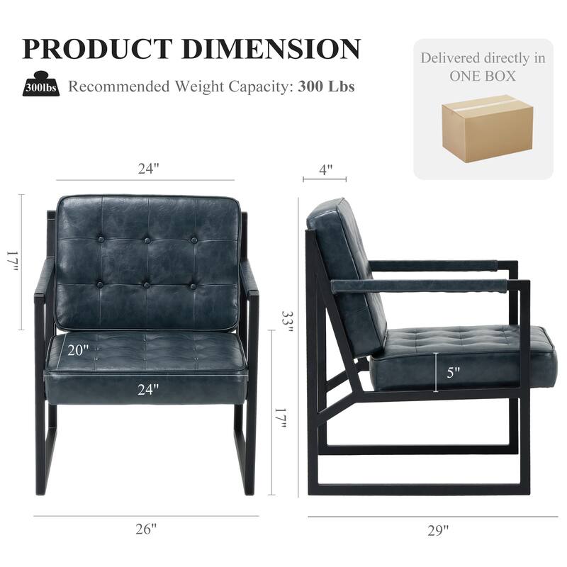 Leather Accent Chair, Accent Arm Chair Comfy Armchair with Metal Legs - Set of 1