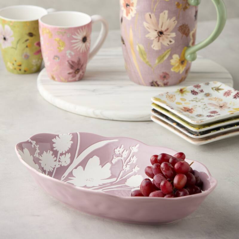 Certified International Wildflowers 36 oz. Wax Off Oval Bowl - 14.00"L x 8.75"W x 2.75"H