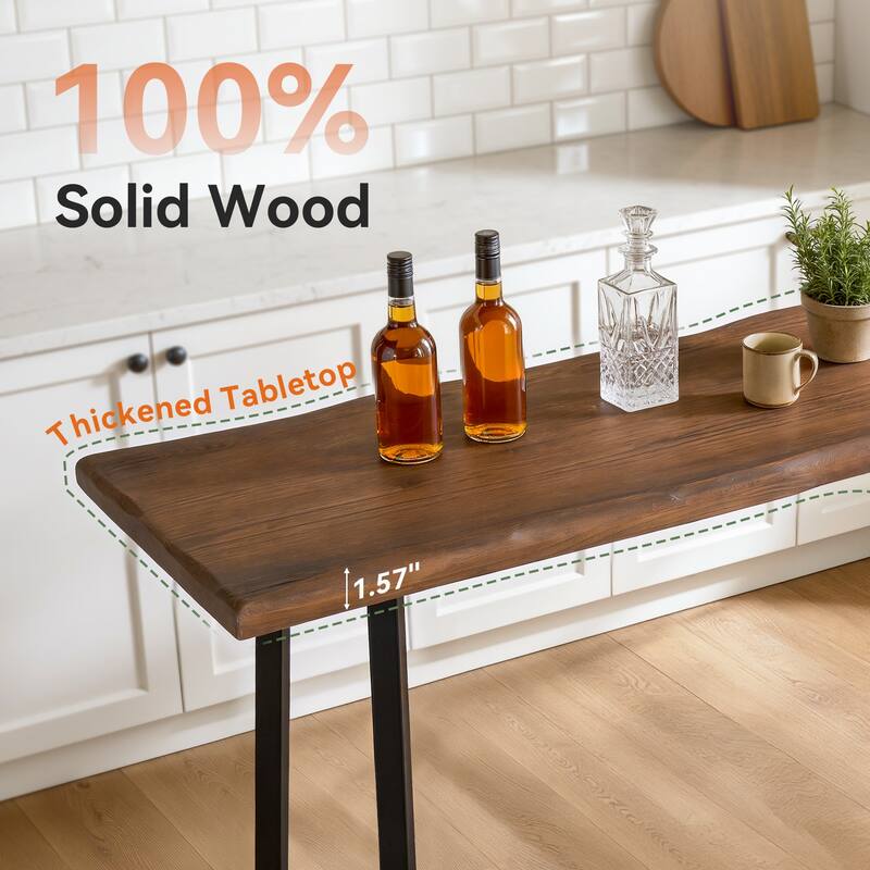 Solid Wood Industrial Bar Table, 63-Inch Counter Height Pub Table with Sturdy Metal Frame - Brown
