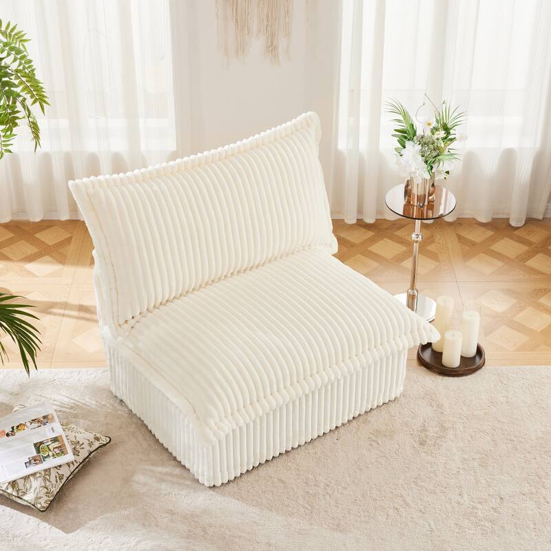 Armless Accent Chair Corduroy Upholstered Single Sofa Chair with Removable, Cover Living Room Reading Chair