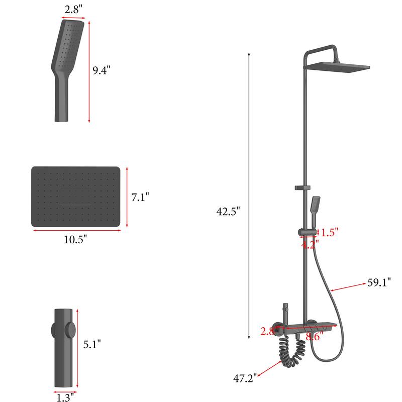 hower System with Rainfall Shower Head, Handheld Shower & Spray Gun Space Aluminum Wall Mount Bathroom Shower Faucet Set