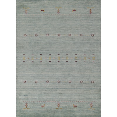 Blue Gabbeh Oriental Area Rug Handmade Wool Carpet - 4'2"x 5'10"