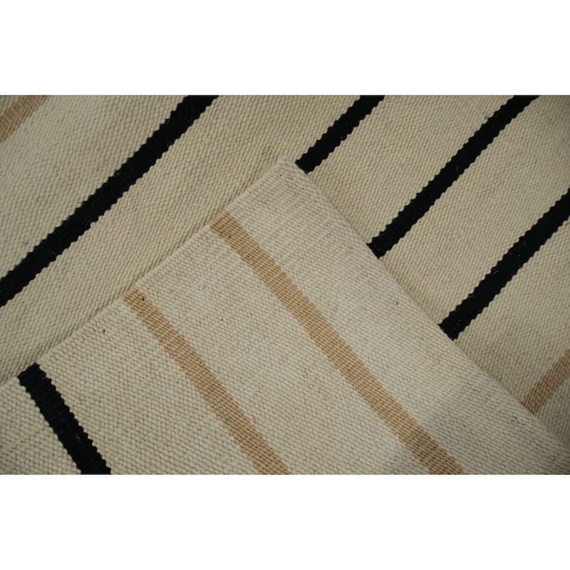 Hand Woven Oriental 100% Wool Carpet Southwestern Modern Beige & Ivories Kilim Area Rug - 8' 10'' X 6' 1''