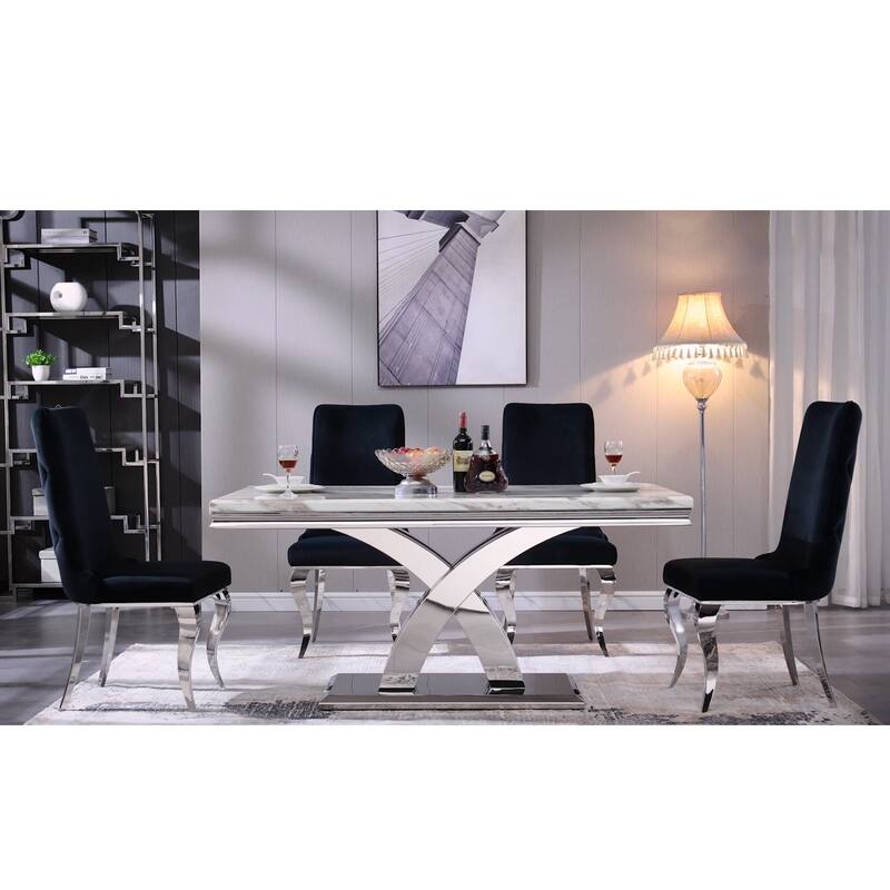 Luxury 65 inch Black and Gold Dining Table with Polished Double X Base
