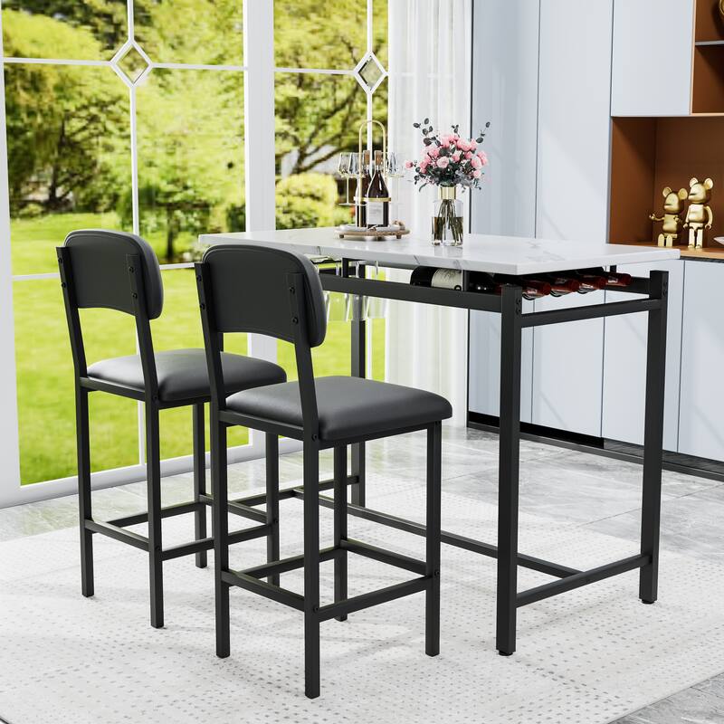 Corner Table Set Bar Table & Chairs Set Kitchen Table Set with Black Upholstered Chairs for Breakfast Nook