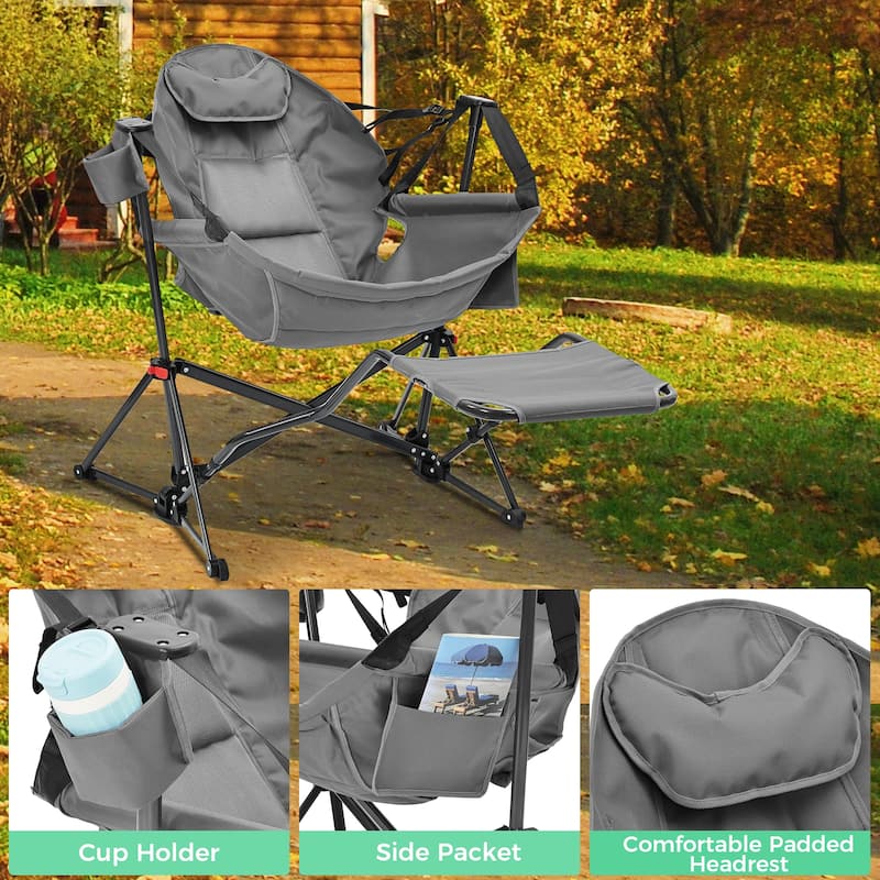 Hammock Camping Chair with Footrest, Outside Foldable Portable Rocking Chairs