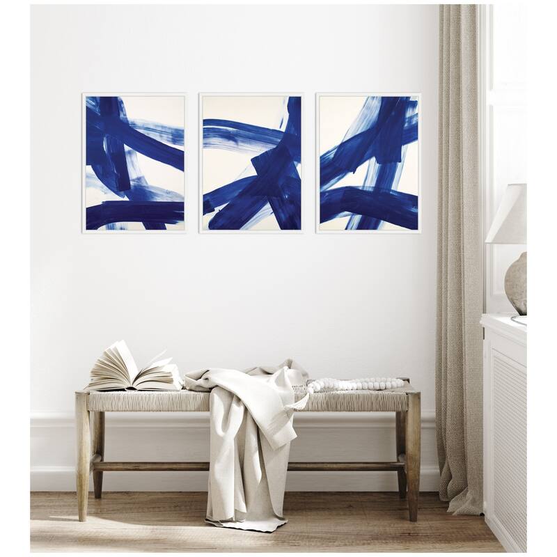 Kate and Laurel Cobalt Mark No. 1, No. 2, & No. 3 3 Piece Framed Canvas Wall Art Set by Amy Lighthall