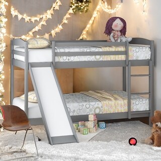 Low Bunk Beds with Ladder,Twin over Twin Bunk Bed with Convertible Slide and Ladder