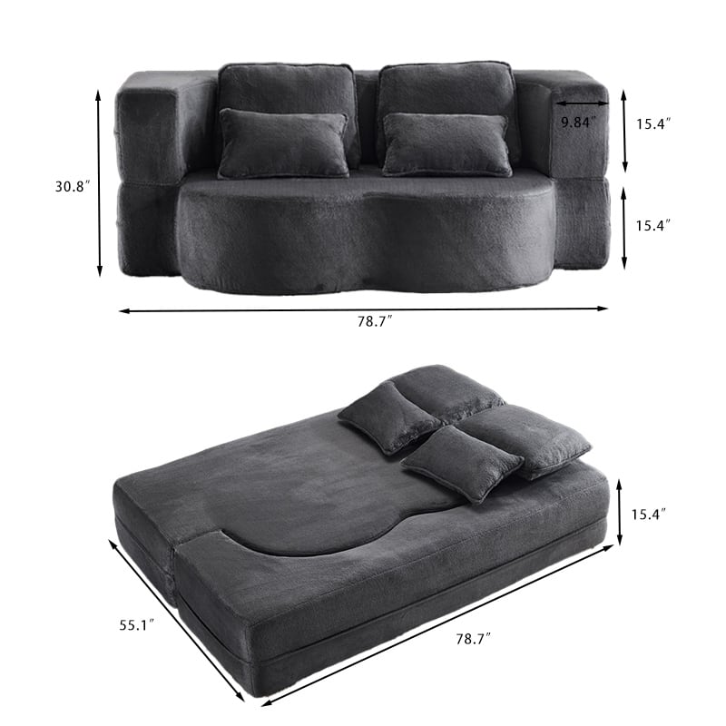 Folding Plush Futon Loveseat Couch Converts into Sleeper Sofa Bed or Yoga Mattress, High-Density Foam Queen Size Floor Bed