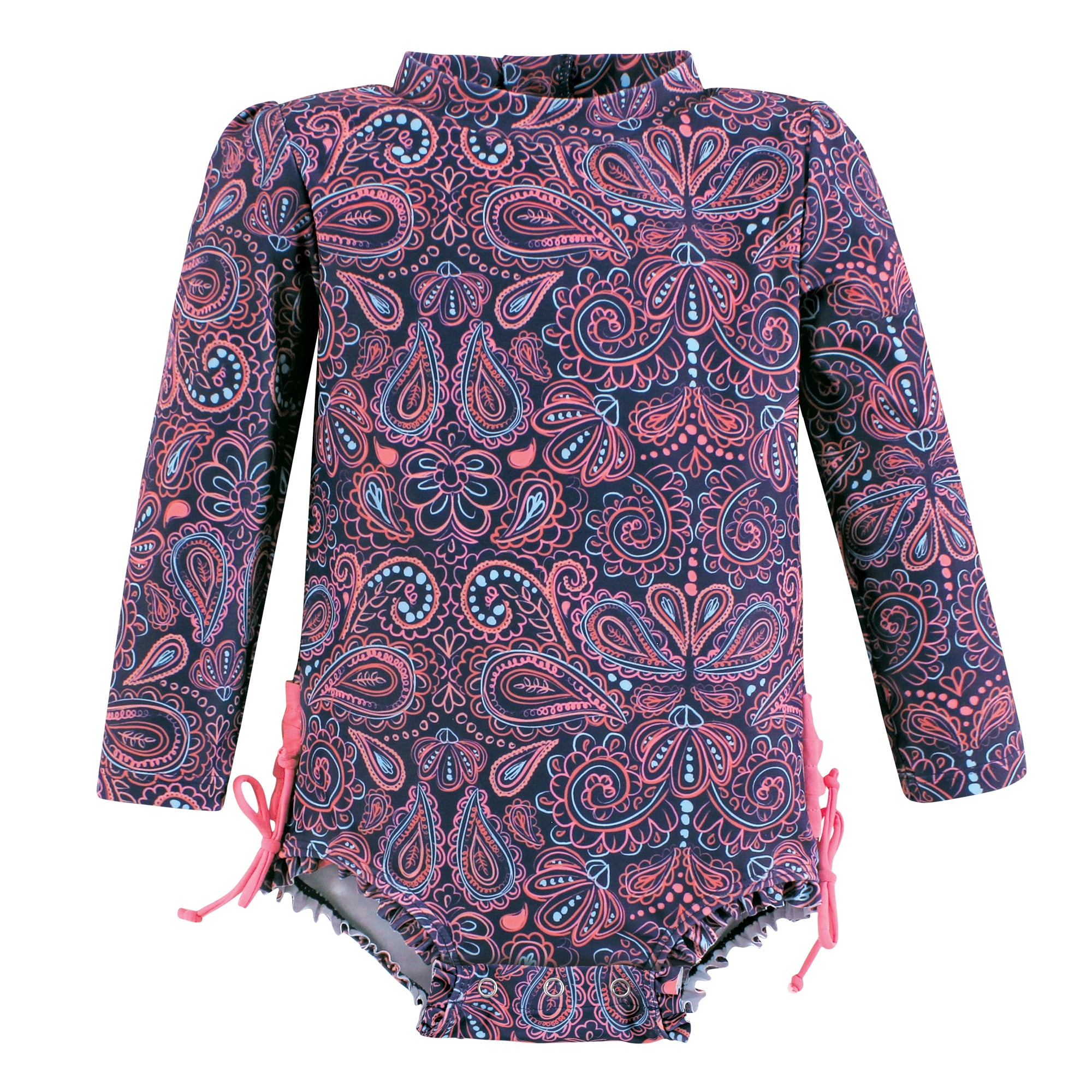 Hudson Baby Girls Rashguard Baby Swimsuit, Paisley Punch