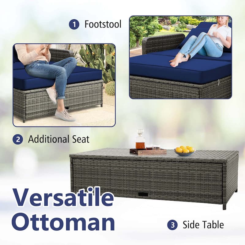 Gymax Rattan Daybed Wicker Loveseat Sofa Set w/ Ottoman & Retractable