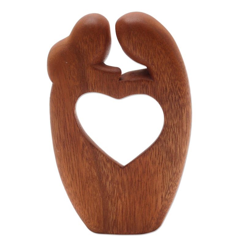 Wood sculpture, 'Loving Couple' - 7.75" H x 4.7" W x 1.2" D