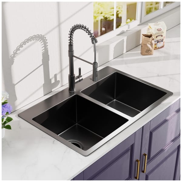 33x22Inch Double Bowl Topmount Gunmetal Black Kitchen Sink 18Gauge ...