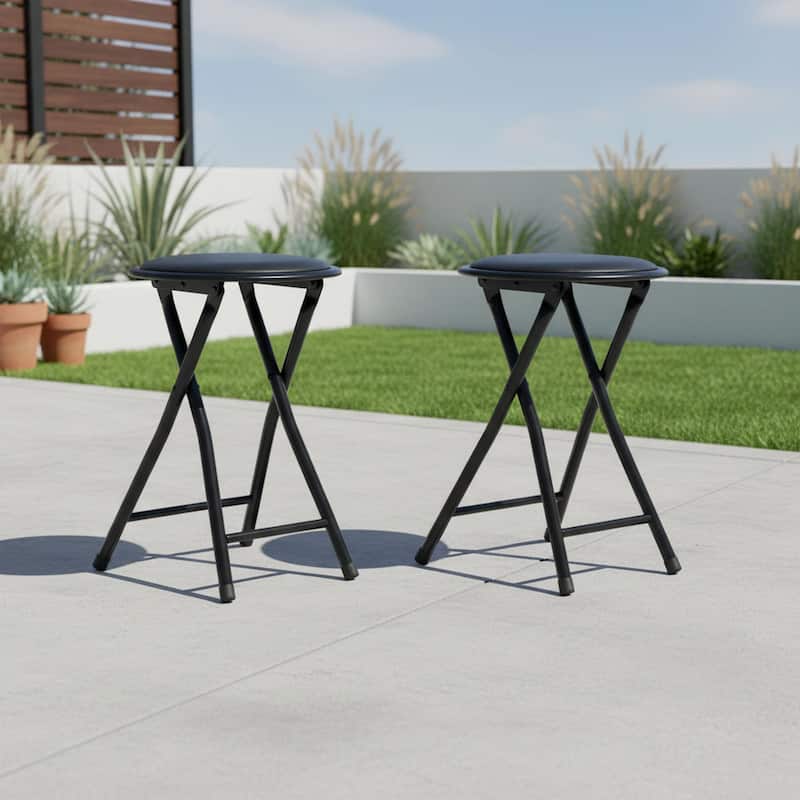 Homy Casa Outdoor Folding Barstool, Black PVC Seat, Picnic， Patio Stool - 2-Piece