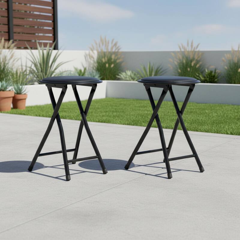 Homylin 18-Inch Folding Stool with Padded PVC Seat, Portable Foldable Metal Stool for Indoor & Outdoor Use - 2-Piece