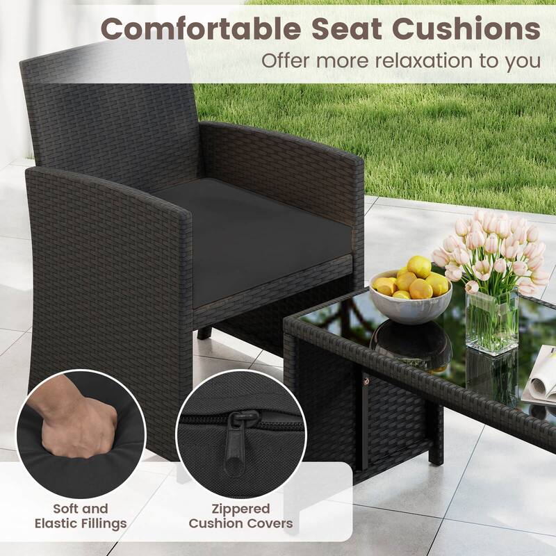 Costway 4 PCS Patio Conversation Set with Seat Cushions & Tempered - See Details