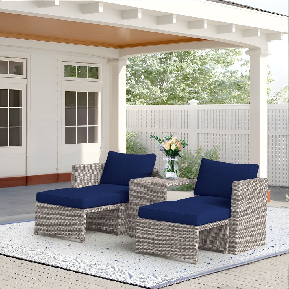 5-Piece Outdoor Rattan Conversation Set Wicker Chair with Cushions