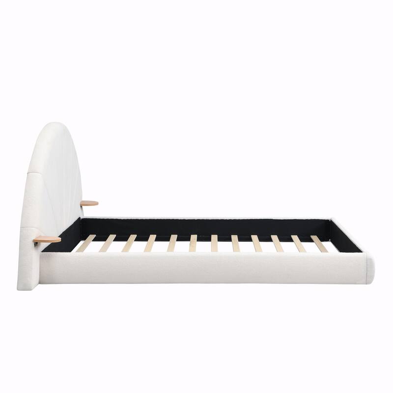 Unique Arched Bouclé Bed with Attached Small Table