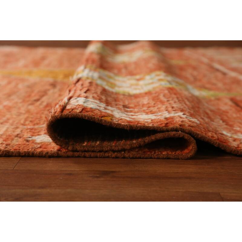 Orange Moroccan Oriental Rug Handmade Tribal Wool Carpet - 6'8" x 9'6"