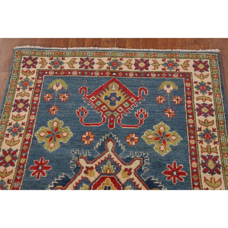 Traditional Blue Kazak Oriental Accent Rug Hand-Knotted Wool Carpet - 3'3"x 5'0"