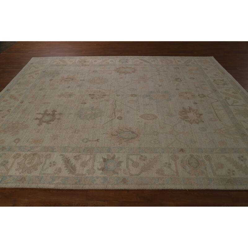 Beige Oushak Turkish Area Rug Handmade Vegetable Dye Wool Carpet - 8'2" x 10'2"