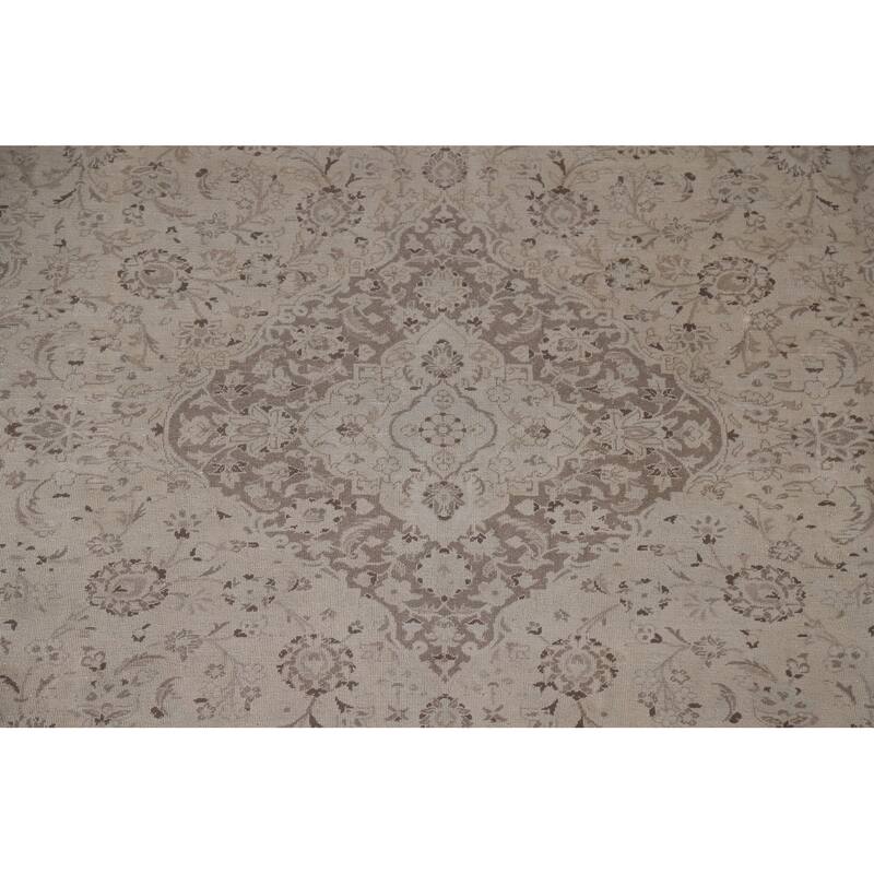 Hand Knotted Oriental 100% Wool Carpet Traditional Floral Beige & Ivories Kashan Area Rug - 12' 5'' X 9' 5''