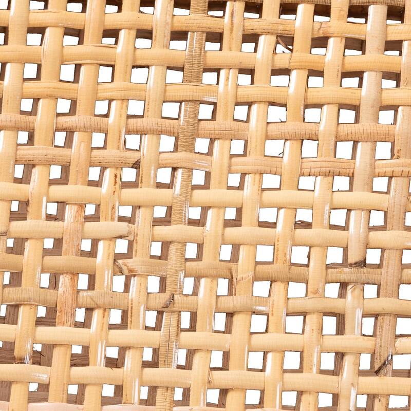 Chatura Natural Rattan and Mahogany Wood Dining Armchair - Handwoven Wicker Dining Chair with Angled Back, Coastal Boho Seating