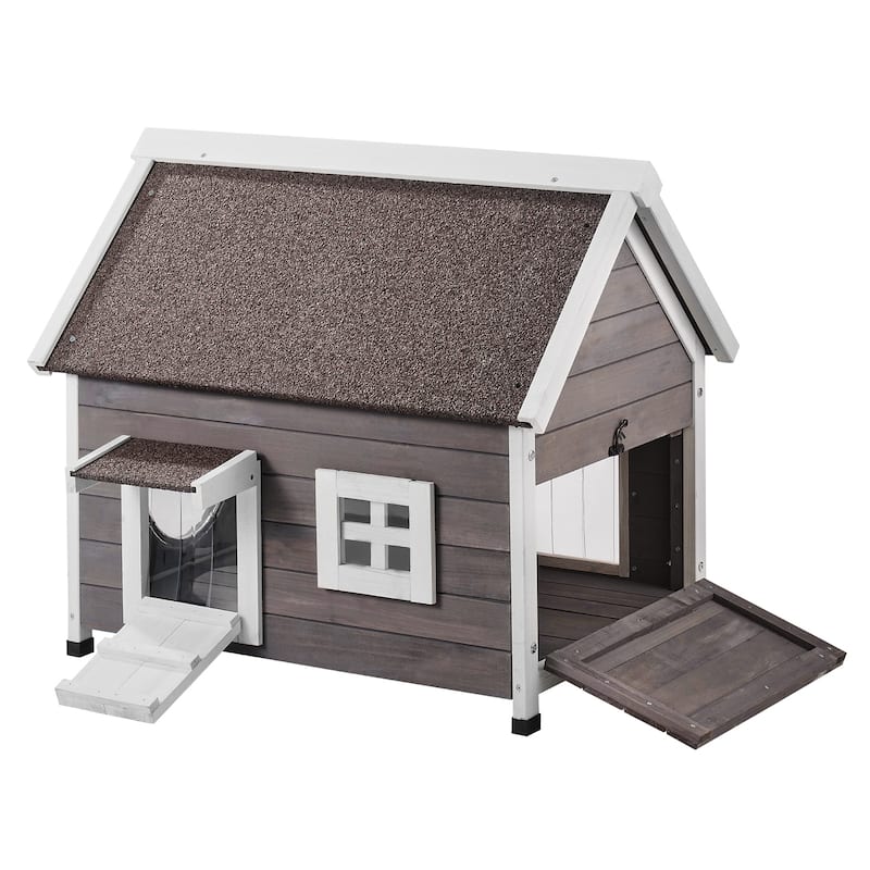 Outdoor Cat House Weatherproof Feral Cat Shelter for Multiple Cats - 22"L x 30"W x 26"H