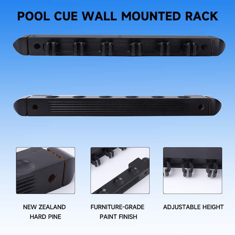 GSE™ 6-Pool Cue Wall Mounting Billiard Cue Rack, 2-Piece Hanging Wall Mounted Pool Cue Stick Holder